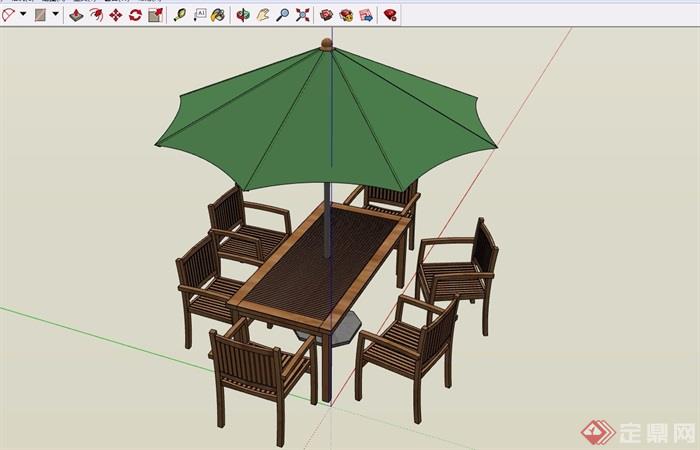 现代详细完整的伞桌椅素材设计su模型