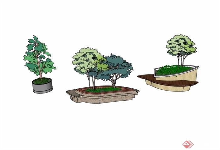 三个不同造型的树池设计su模型