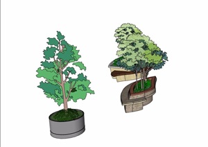 三个不同造型的树池设计SU(草图大师)模型