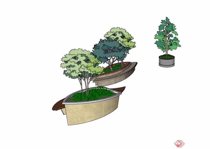 三个不同造型的树池设计su模型