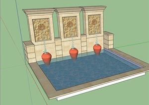 欧式详细的精致喷泉景墙素材设计SU(草图大师)模型