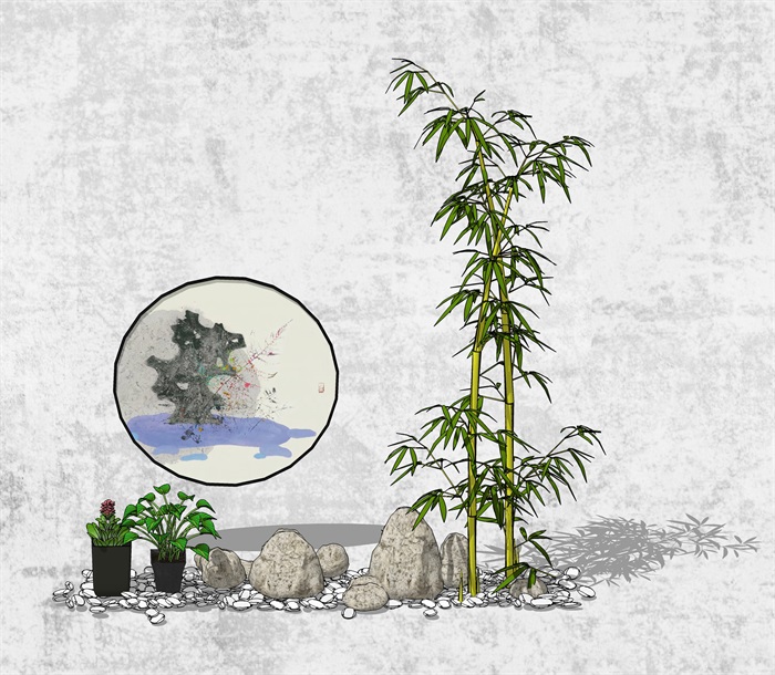 景观小品鹅卵石竹子 植物 装饰画组合(2)