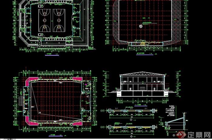 两层篮球馆建筑设计cad施工图