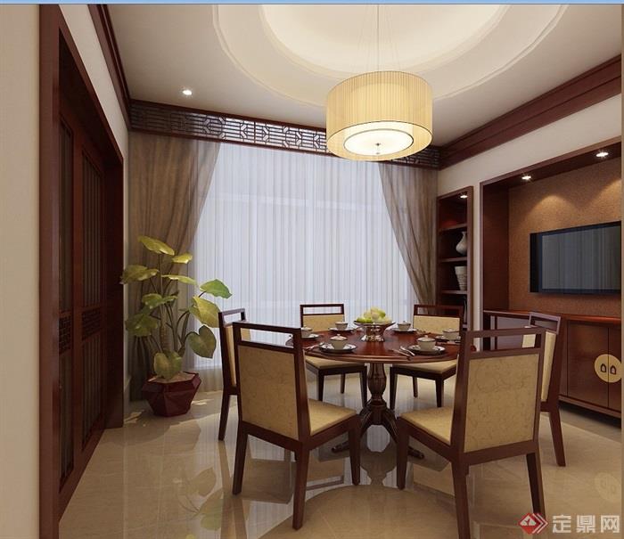 详细的中式客餐厅空间设计3d模型及效果图