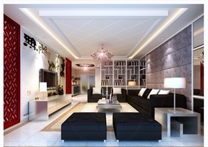 某详细的中式客厅空间设计3d模型及效果图