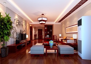 某住宅室内客厅中式设计3d模型及效果图