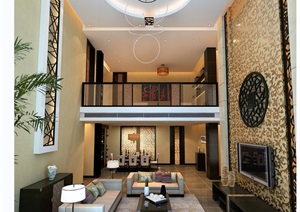 某别墅客厅空间设计3d模型及效果图