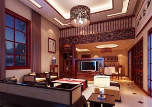 某详细的中式客厅空间装饰3d模型及效果图