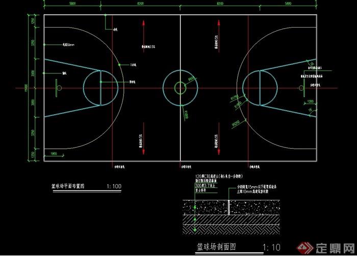 某体育篮球场设计cad施工图