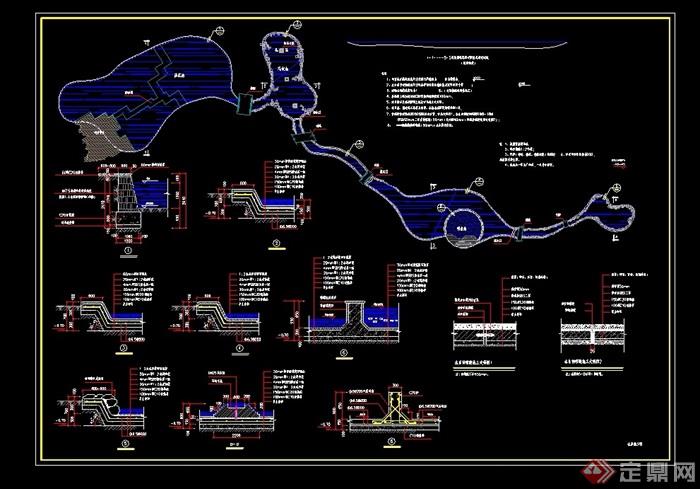 河道溪流完整设计cad施工图