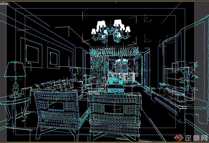 中式详细客餐厅空间设计3d模型