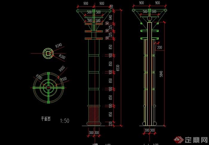 景观灯柱设计cad平立剖方案