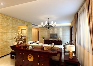 中式详细的客厅装饰3d模型含效果图