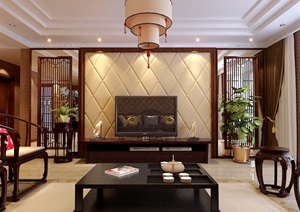 中式详细完整的客厅空间3d模型