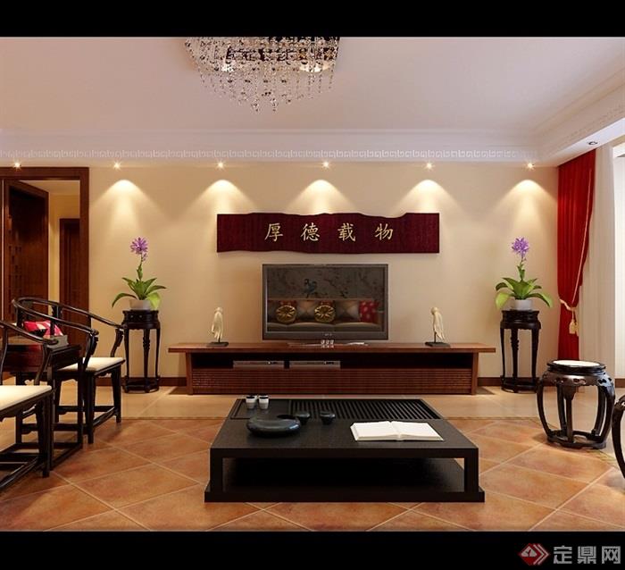 详细的中式客厅空间3d模型