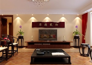 详细的中式客厅空间3d模型