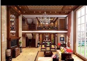 详细完整的中式客厅设计3d模型