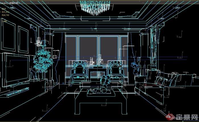 详细的客厅空间设计3d模型