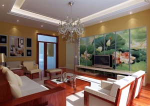 中式详细的客厅详细空间装饰3d模型