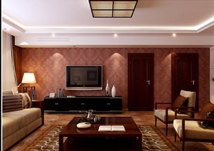 详细的中式客厅空间完整设计3d模型及效果图