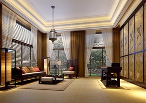 中式详细的客厅装饰3d模型及效果图
