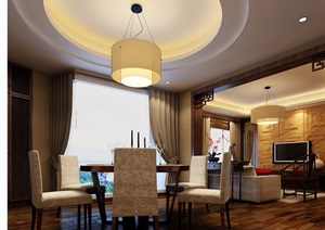 详细中式客餐厅装饰设计3d模型