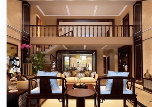 中式详细的客厅装饰完整设计3d模型及效果图