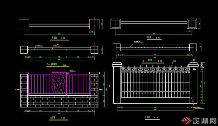 两个详细的围墙栏杆cad施工图