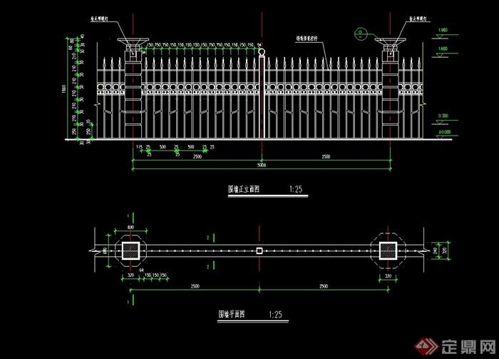 详细的栏杆围墙素材cad施工图