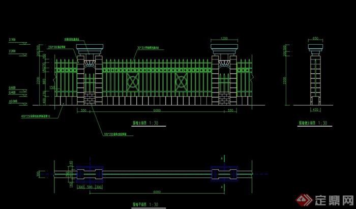 現代圍牆欄杆詳細設計cad平立面圖