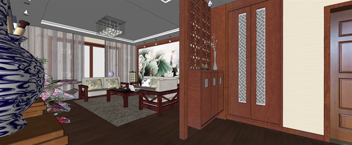 简洁精美的中式客厅SU模型设计-(4)