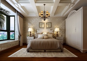 欧式风格详细的卧室装饰设计3d模型