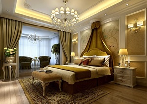 欧式风格详细的住宅卧室空间设计3d模型