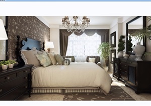 欧式详细的卧室装饰空间3d模型