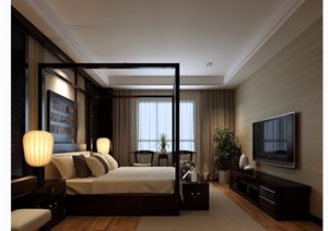 中式详细的卧室装饰3d模型