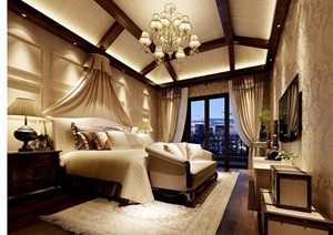 欧式详细的卧室装饰3d模型及效果图