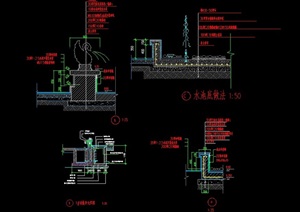 雕塑喷泉设计cad立剖面图