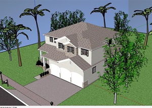 两层详细的美式别墅住宅设计SU(草图大师)模型