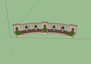 现代风格种植池及景墙素材设计SU(草图大师)模型