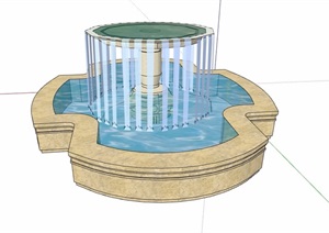 详细的完整水池水景SU(草图大师)模型