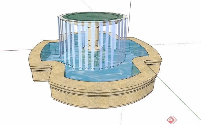 详细的完整水池水景su模型