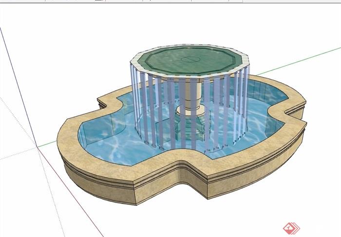 详细的完整水池水景su模型