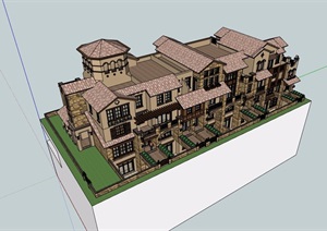 欧式详细的完整多层小区住宅别墅SU(草图大师)模型