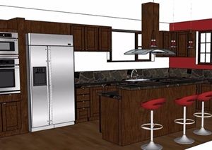 现代风格深色调厨房整体设计SU(草图大师)模型