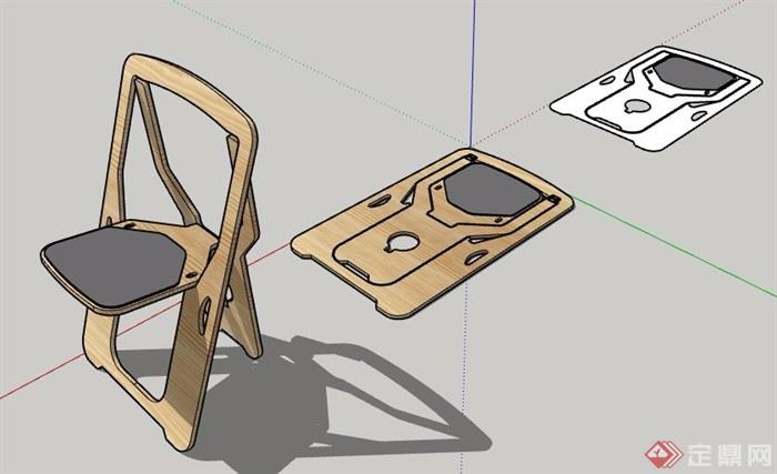 木制折叠式座椅素材su模型