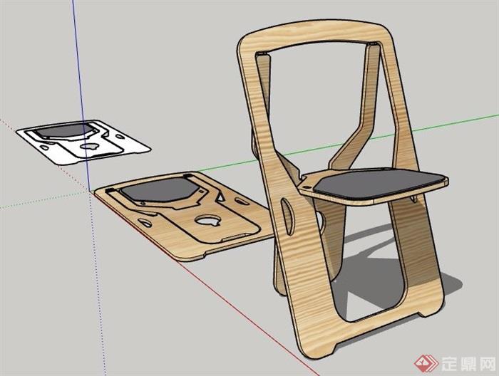 木制折叠式座椅素材su模型