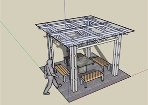 园林景观玻璃凉亭及桌凳素材设计SU(草图大师)模型