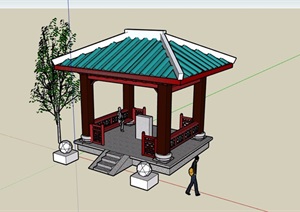 某中式庭院凉亭素材设计SU(草图大师)模型