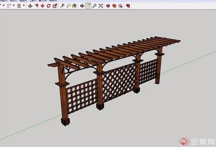 中式详细全木质廊架素材设计su模型