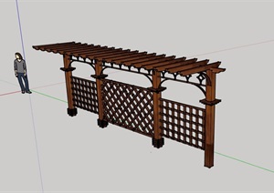 中式详细全木质廊架素材设计SU(草图大师)模型